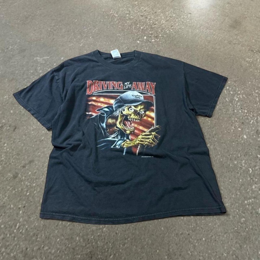 Vintage Tennessee River Driving My Life Away Trucker Skeleton T-Shirt Mens XL